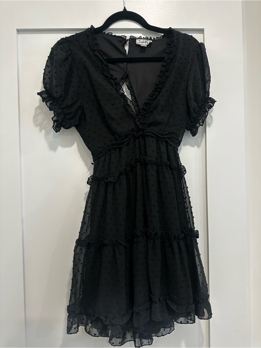 Justify Black Ruffle Tiered Mini Dress